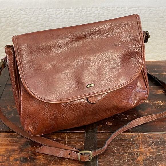 Fabian Made in Italy Brown Leather Vintage Saddle Bag 11"x8"x2" - Picture 1 of 5